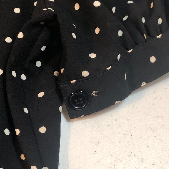Vtg Polka Dot Blouse Black Puff Sleeve Romantic Retro Rockabilly Pinup Academia - Picture 3 of 7